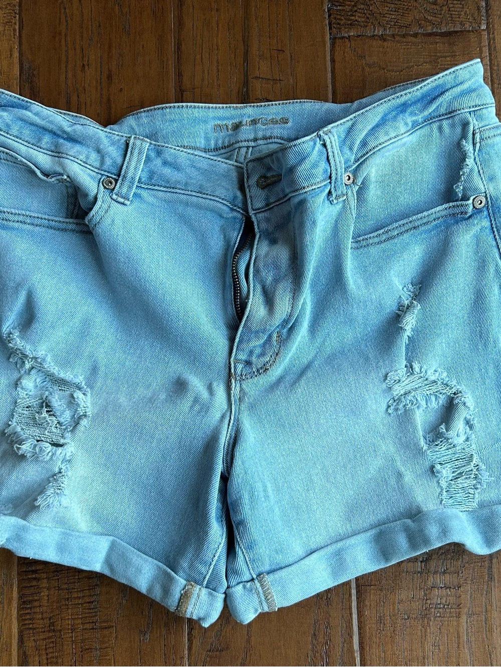 Maurices Light Blue Distressed Denim Shorts